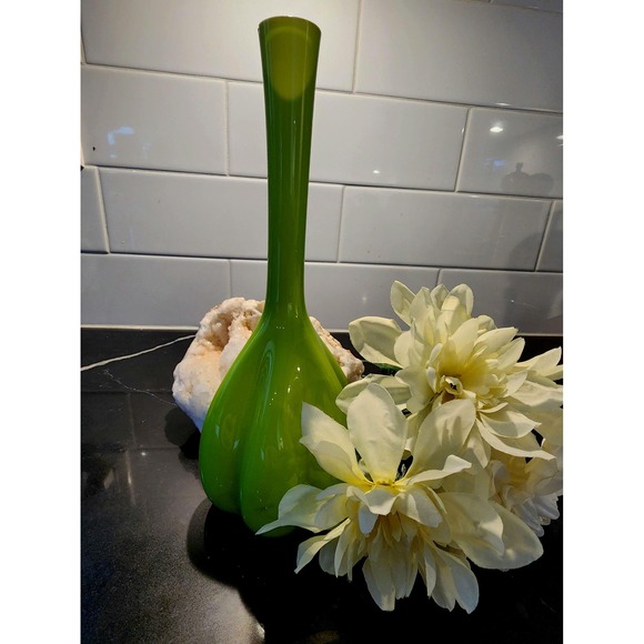Other - Vintage Lime Green Hand Blown Glass Vase Mid Century Modern Empoli Style 10 inch